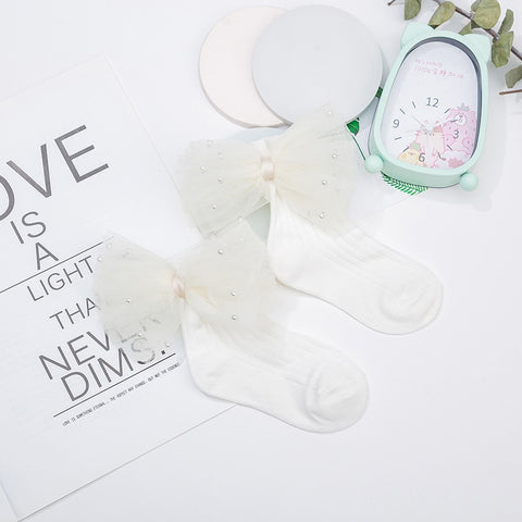 New Baby Girls Socks With Bows Toddlers Infants Cotton Ankle Socks Beading Baby Girls Princess Sock Cute Children Socks