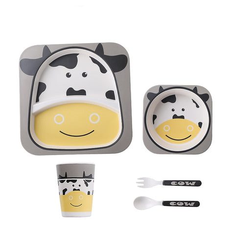 Imebaby5 piece set bamboo tableware bamboo bowl baby feeding plate creative cartoon children bowl / cup / fork spoon gift set