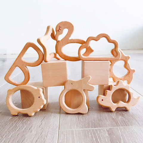 1pc Wooden Teether Wood Pendant For Pacifier Chain Baby Products Animal Wooden Blank Rodent Baby Teethers Birth Nurse Gifts Toys