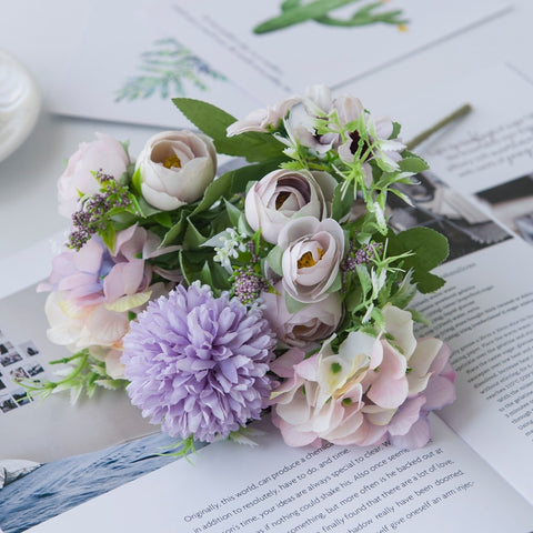 Artificial Flowers Bride Holding Bouquet Wedding Home Decoration Accessories Household Products Silk Hydrangea Cheap Fake Plants