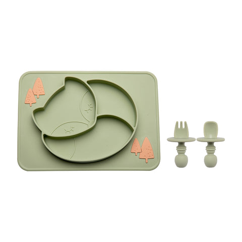 Silicone Baby Plate Food Grade Silicone Feeding Bowl Dining Plate  Cartoon Fox Dishes Suction Toddle Training Tableware Kid