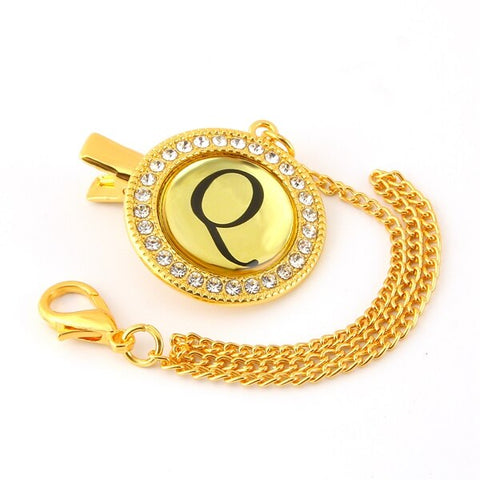 Bling Baby Pacifier Clip Golden Any Initials Letter Pacifiers Chain Holder Baby Dummy Clips Safe Metal Chains