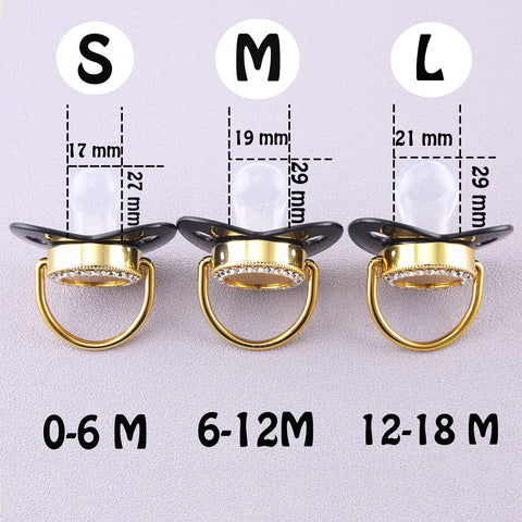 0-18 Months BPA Free Customized Any Name Personalized Golden Bling Pacifier And Clip Luxury Baby Pacifier For Baby Shower Gift