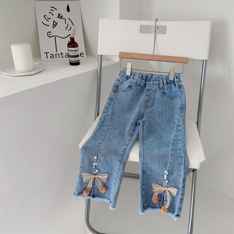 HoneyCherry New Girls High Waist Flared Jeans Baby Solid Color Waist Jeans Girls Leggings Baby Girl Clothes Kids Leggings