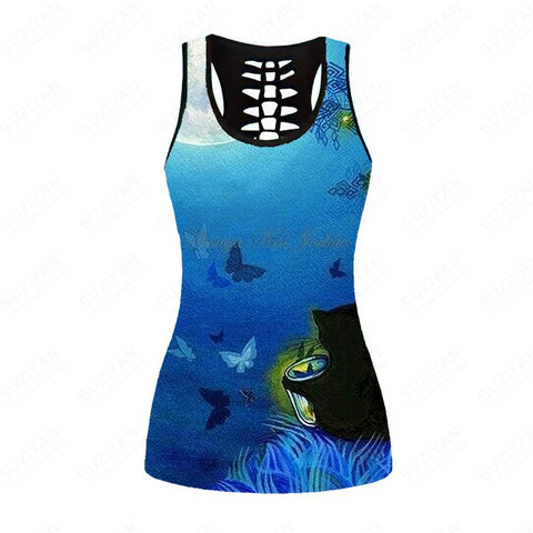 Tight Wear Out Corset Short Crop Top Yoga Clothes Women 3D Printing Tank Top Cutout Vest Tops Womens Tops Backless Top