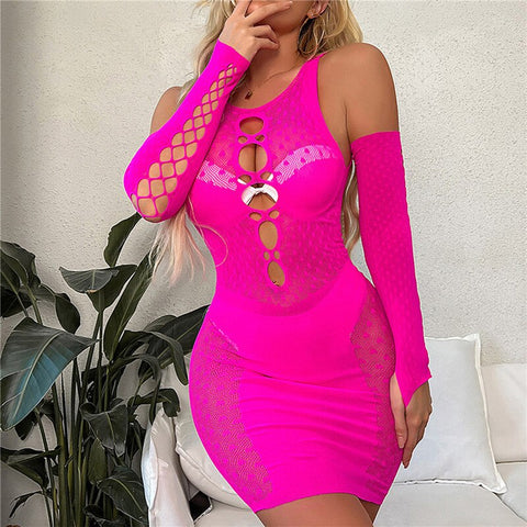Sexy Bodycon Dress Mesh See Through Hollow Out Fishnet Mini Dress Perspective Party Club Party Beach Dress Tights Dress Lingerie