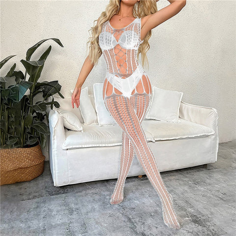 Sexy Bodycon Dress Mesh See Through Hollow Out Fishnet Mini Dress Perspective Party Club Party Beach Dress Tights Dress Lingerie