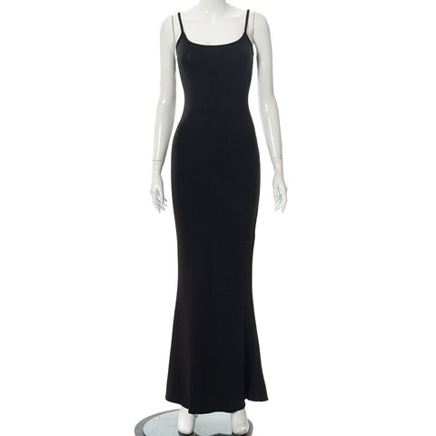 Women Summer Sexy Solid Spaghetti Strap Backless Bodycon Maxi Mermaid Dress 8 Colors