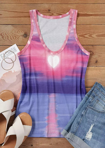 Gradient Women Tank Tops Love Heart Sun Landscape Graphic Sleeveless Shirts 2023 Summer Fashion Streetwear Casual Tanks