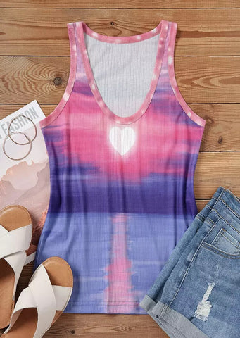 Gradient Women Tank Tops Love Heart Sun Landscape Graphic Sleeveless Shirts 2023 Summer Fashion Streetwear Casual Tanks