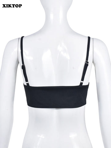 XIKTOP Rhinestone Printed Crop Top Women 2023 Sexy Spaghetti Strap Backless Chest Wrap Y2K Slim Tank Top Stylish Basic Street