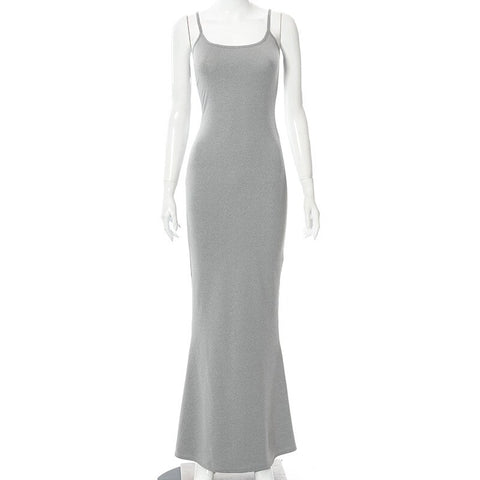 Women Summer Sexy Solid Spaghetti Strap Backless Bodycon Maxi Mermaid Dress 8 Colors