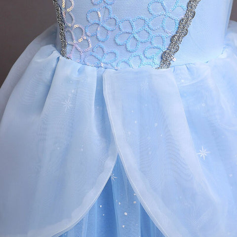 Disney Girls Luxury Cinderella Princess Dress Kids Sequins Flower Tulle Frock Ball Gown Children Halloween Party Cosplay Costume