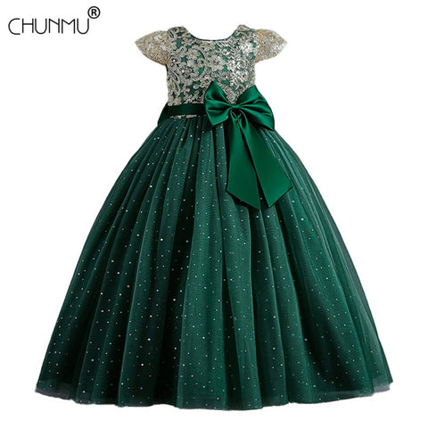 Baby Girl Dress Sequin Big Bow Birthday Party Wedding Dress For Girl Princess Evening Dresses Kids Clothes 4-14 Years