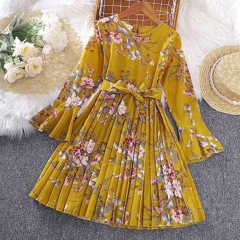 2023 New Autumn Spring Flower Princess Dresses For Girl 4-12 Years Full Sleeve Teenager Children Birthday Present Clothes