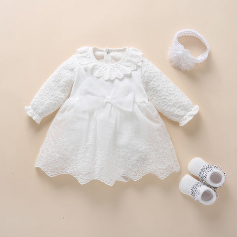 2022 Infant Christening Dress Newborn Baby Girl Dresses&amp;Clothes Princess 0 3 6 12 Months Baby Baptism Dress Shoes Tights