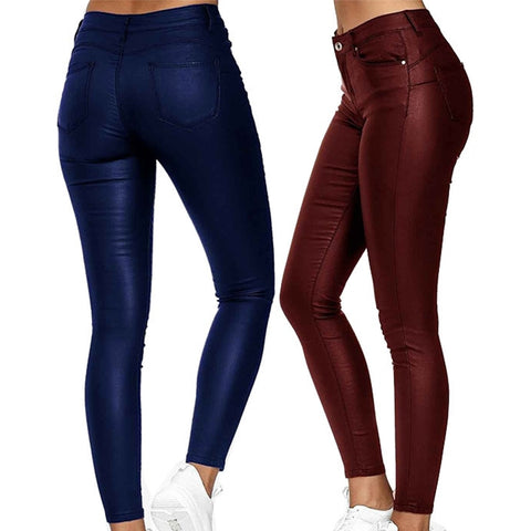 Women PU Leather Leggings Pants Solid Casual Sexy Stretch Bodycon Trousers High Waist Skinny Pencil Pants Fashion Slim Fit