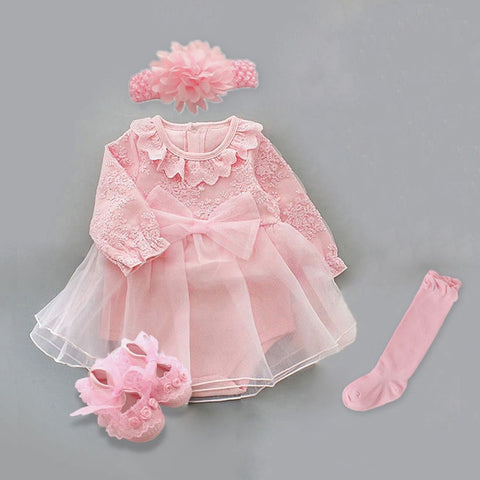 2022 Infant Christening Dress Newborn Baby Girl Dresses&amp;Clothes Princess 0 3 6 12 Months Baby Baptism Dress Shoes Tights