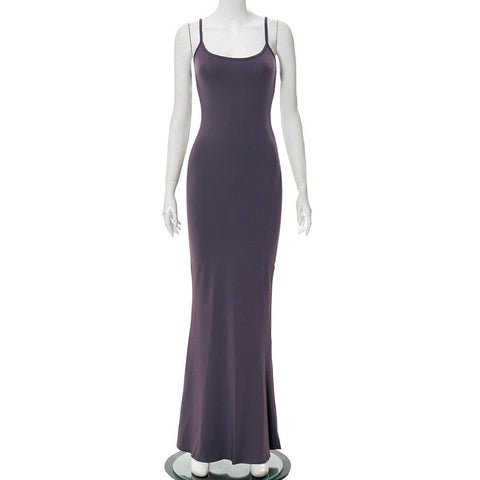 Women Summer Sexy Solid Spaghetti Strap Backless Bodycon Maxi Mermaid Dress 8 Colors