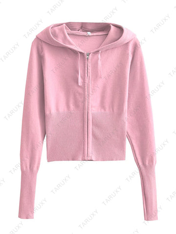 TARUXY Spring New Hoodie Cropped Top And Pants Sets White Y2k Casual Outfits Low Waist Knit Two Piece Sets For Women Tracksuit