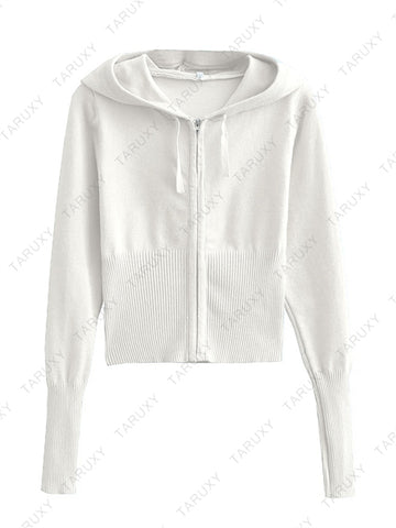 TARUXY Spring New Hoodie Cropped Top And Pants Sets White Y2k Casual Outfits Low Waist Knit Two Piece Sets For Women Tracksuit