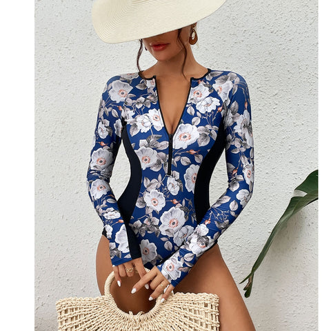 2023 Surfing Sport Swimsuit One Piece Long Sleeves Women Swimwear Skeleton Zipper High Quality Bath Suit Halloween Costumes