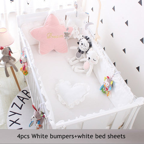5pcs Set Baby Sweet Pink Dot Cot Bumpers Bed Sheet Bed Surrounding Cotton Craddle Bedding Baby Bedroom Supplies