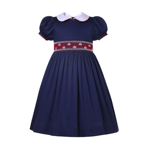 Pettigirl 2022 Luxury Eid Smocked Navy Party Children Dresses For Teenager Kid Baby Girls Designer Boutique Outfit Clothes 2-12Y