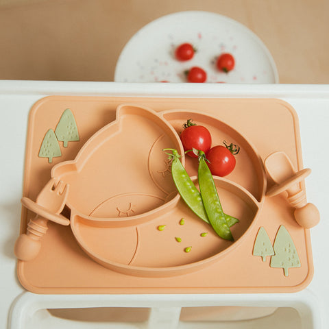 Silicone Baby Plate Food Grade Silicone Feeding Bowl Dining Plate  Cartoon Fox Dishes Suction Toddle Training Tableware Kid