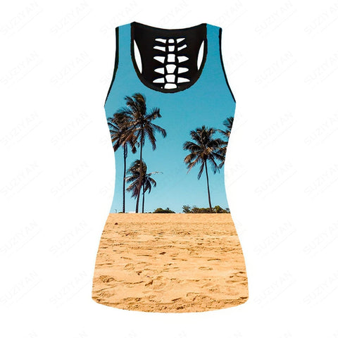 Tight Wear Out Corset Short Crop Top Yoga Clothes Women 3D Printing Tank Top Cutout Vest Tops Womens Tops Backless Top