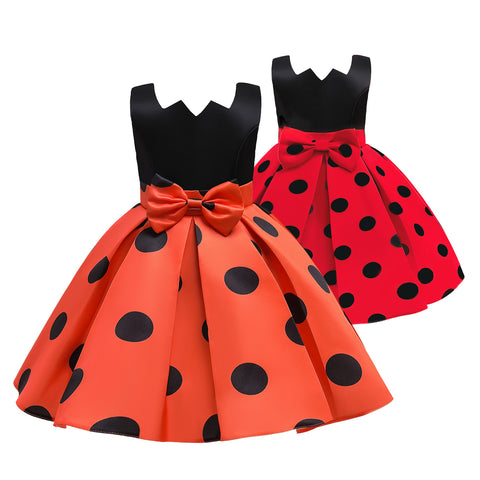 3-10 New children's Christmas party dress baby wedding prom dress girl birthday dress 3-12 years old polka dot skirt bow dress