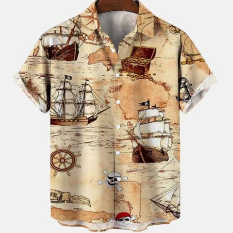 Men&#39;s Summer Dragon Pattern Element Street Costumes Skeleton Luxury Floral Social Casual Masculina Hawaiian Short Sleeve Shirt