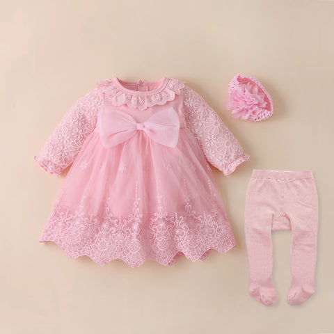 2022 Infant Christening Dress Newborn Baby Girl Dresses&amp;Clothes Princess 0 3 6 12 Months Baby Baptism Dress Shoes Tights