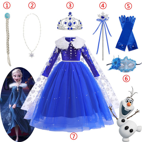 Frozen Girls Costumes Elsa Dress Halloween Party Cosplay Princess Clothes Snow Queen Children Fancy Dress Up Xmas Role Playing