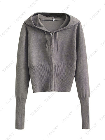 TARUXY Spring New Hoodie Cropped Top And Pants Sets White Y2k Casual Outfits Low Waist Knit Two Piece Sets For Women Tracksuit