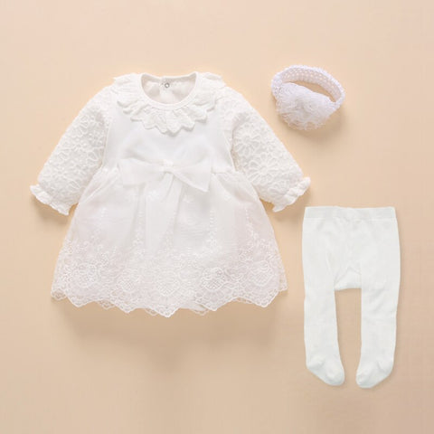 2022 Infant Christening Dress Newborn Baby Girl Dresses&amp;Clothes Princess 0 3 6 12 Months Baby Baptism Dress Shoes Tights