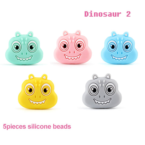 5pcs Silicone Animal Cartoon Baby Beads Teether Koala Cat Dog Bear For Pacifier Clips Beads Newborn Food grade Teething Products
