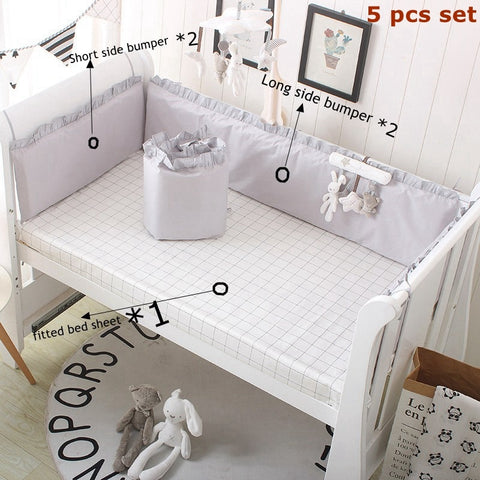 5pcs Set Baby Sweet Pink Dot Cot Bumpers Bed Sheet Bed Surrounding Cotton Craddle Bedding Baby Bedroom Supplies