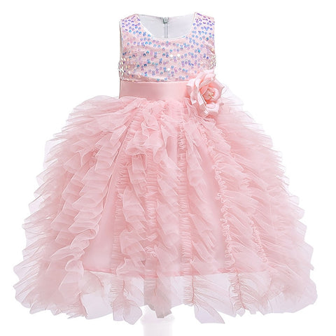 2023 New Toddler Kids Outfits Girls Princess Tutu Dress Sequin Sleeve Birthday Party Prom Ball Gown Pink 1 3 4 5 Years