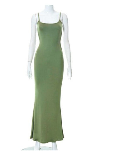 Women Summer Sexy Solid Spaghetti Strap Backless Bodycon Maxi Mermaid Dress 8 Colors