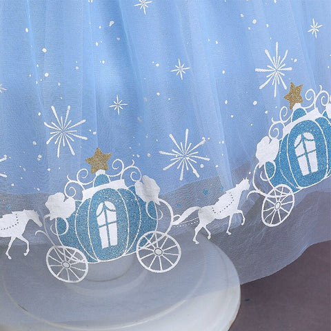 Disney Girls Luxury Cinderella Princess Dress Kids Sequins Flower Tulle Frock Ball Gown Children Halloween Party Cosplay Costume