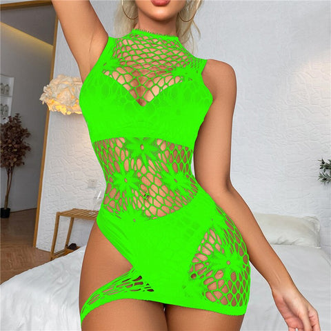 Sexy Bodycon Dress Mesh See Through Hollow Out Fishnet Mini Dress Perspective Party Club Party Beach Dress Tights Dress Lingerie