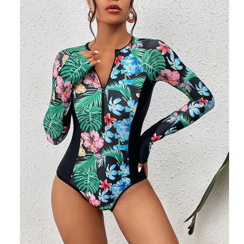 2023 Surfing Sport Swimsuit One Piece Long Sleeves Women Swimwear Skeleton Zipper High Quality Bath Suit Halloween Costumes
