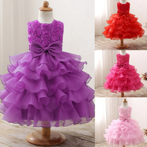 Flower Party Dress for Girl Sleeveless Elegant Birthday Princess Tutu Gown Wedding Evening Formal Prom Kid's Dresses for 3-10 Yr