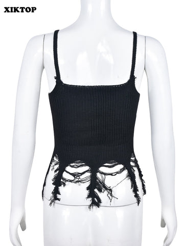 XIKTOP Knitted Camisole Crop Top Women 2023 Summer Sexy Spaghetti Starp Y2K Clothes Stylish Tassel Tank Top CasuaL Basic Street