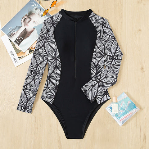 2023 Surfing Sport Swimsuit One Piece Long Sleeves Women Swimwear Skeleton Zipper High Quality Bath Suit Halloween Costumes