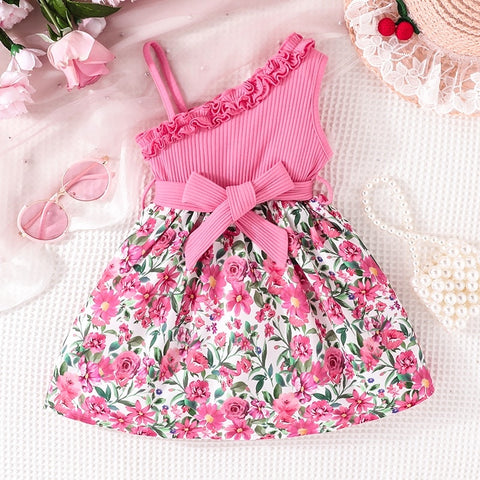Dress For Kids 1 - 6 Years old Birthday Summer Ruffles Floral Off Shoulder Sleeveless Kids Princess Dresses Ootd For Baby Girl