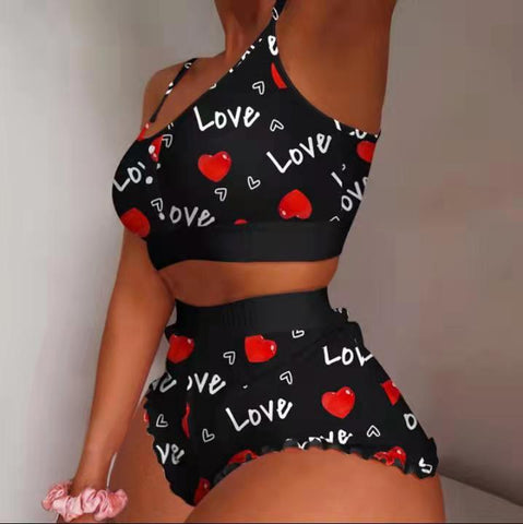 Underwear Set Women Sexy Soft Tank Crop Top Bra Set  Cute Strawberry Print Bra Set Lace Seamless Bralette Pajamas Lingerie
