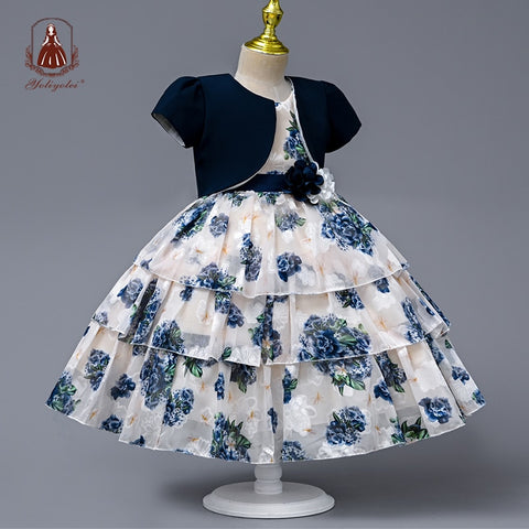 Yoliyolei Chiffon Layers Ball Dresses Children 3 Pcs Set 5 Years Birthday Kids Gown Summer Child Clothes Dress With Bag Coat