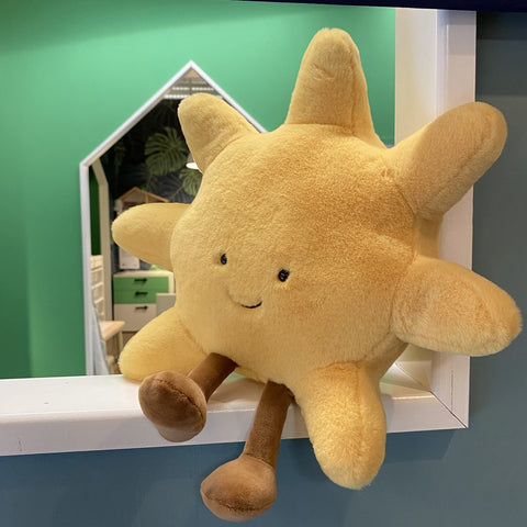 Adorable Smile Face White Moon Yellow Sun Plushie Stuffed Cute Cartoon Weather Plush Toy for Kid Bedroom Decor Sofa Throw Pillow